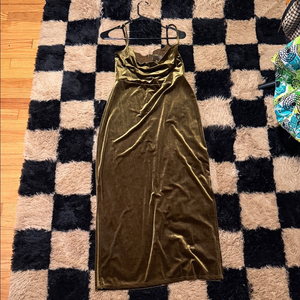 Taylor Olive Green Velvet Midi Slip Dress